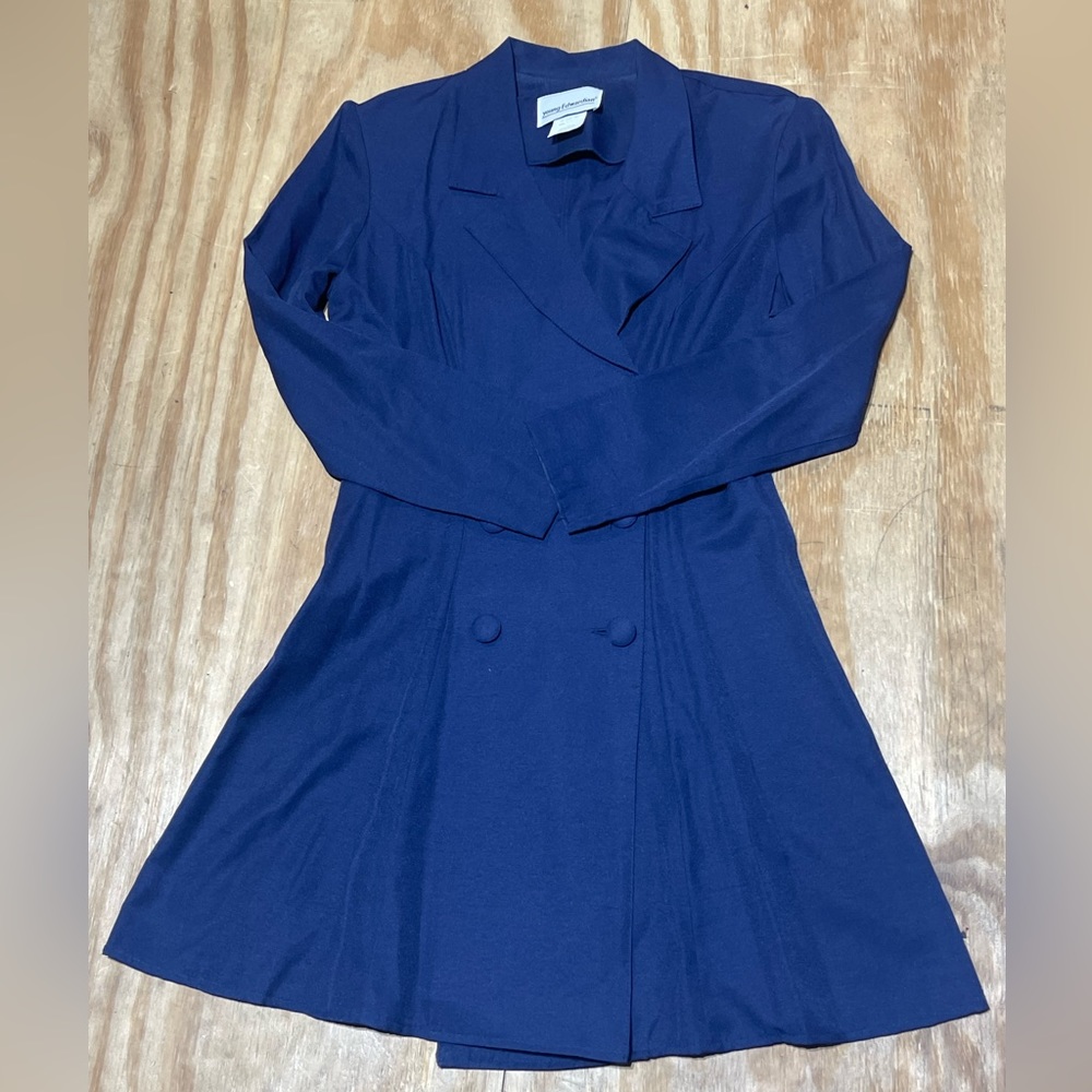 young Edwardian vtg double breasted collared blue dress women 9 USA @o